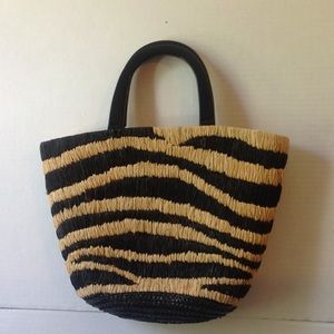 Talbots Zebra Straw Handbag Print Straw Acrylic